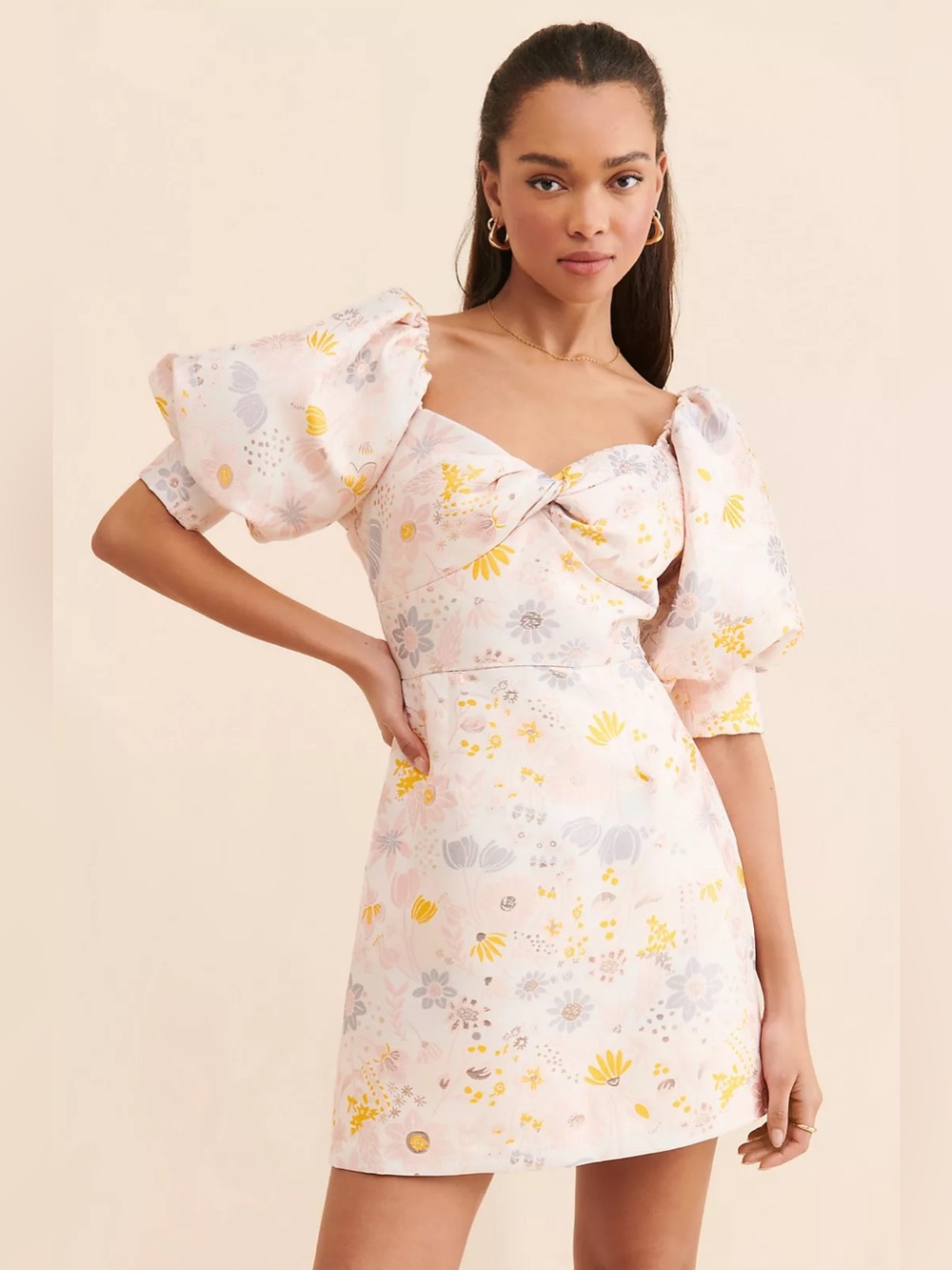 Anthropologie Hutch floral jacquard puff sleeve mini dress